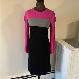 Diane Von Furstenberg Pink, Gray, and Black Long Sleeve Dress